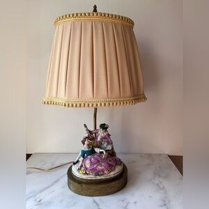 Antique Dresden Hand Painted Porcelain Figural Courting Couple Lamp Germany